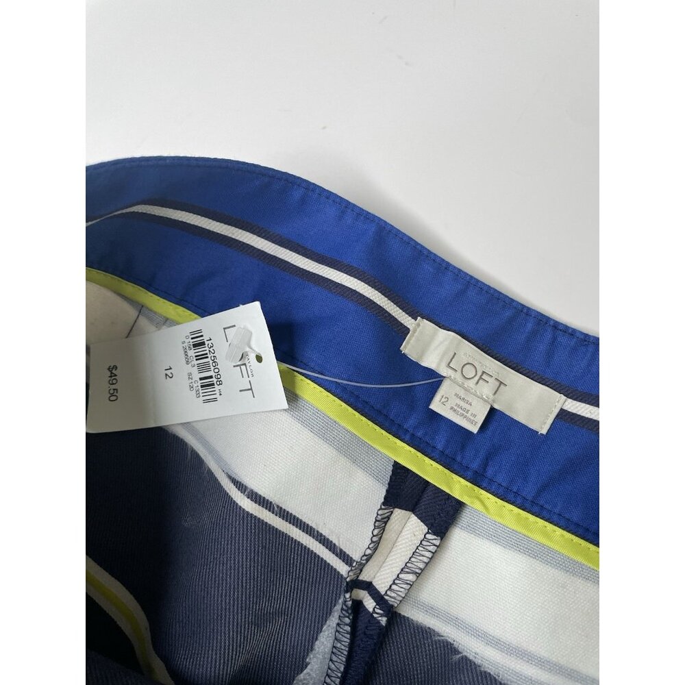 Ann Taylor LOFT women’s green White blue striped flat front shorts 12 L NWT - Picture 4 of 8